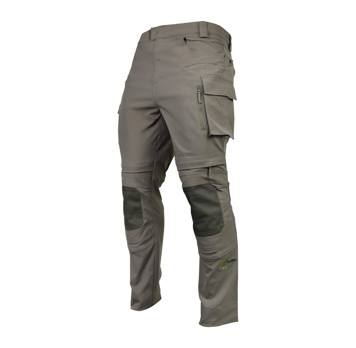 Strike20 EmberX trousers, showing the waistband, side pockets, knee panels and lower-leg logo.