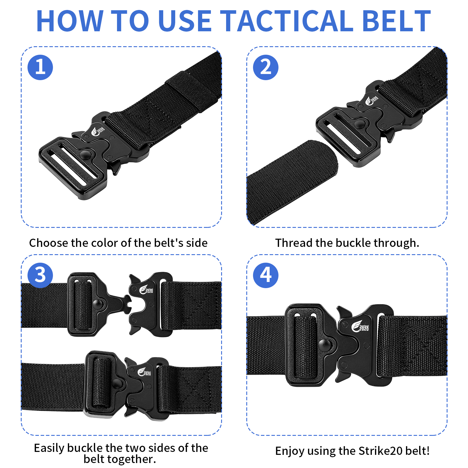 Strike20 Tactical Belt - Reversible Green and Black Colors, Durable Nylon Material, Adjustable Buckle - Versatile and Comfortable Accessory